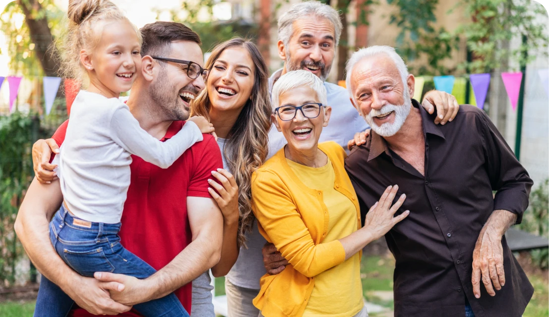 Group of people laughing outside