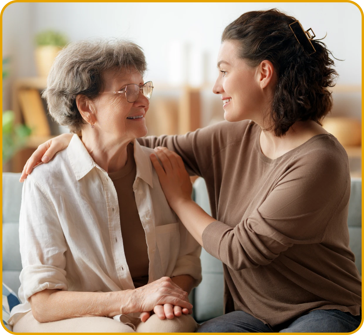 Older and younger woman enjoying each other's company